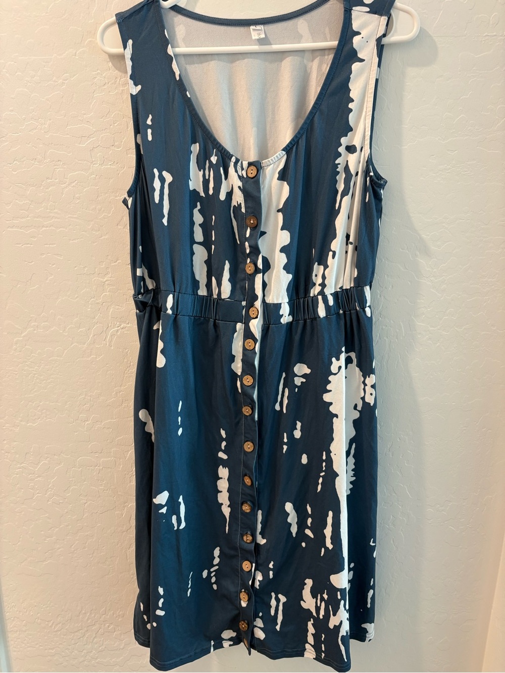 Women’s Sleeveless Blue & White Button Front Casual Dress Size Large